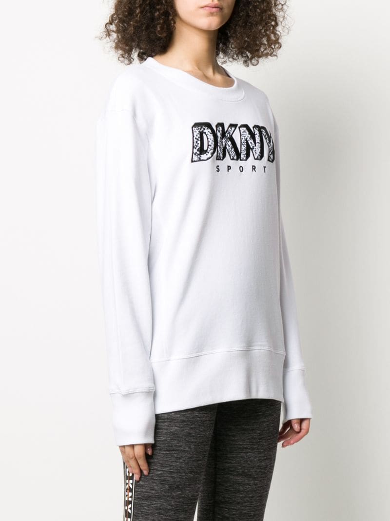 Shop Dkny Embroidered Logo Crew-neck Sweatshirt In White