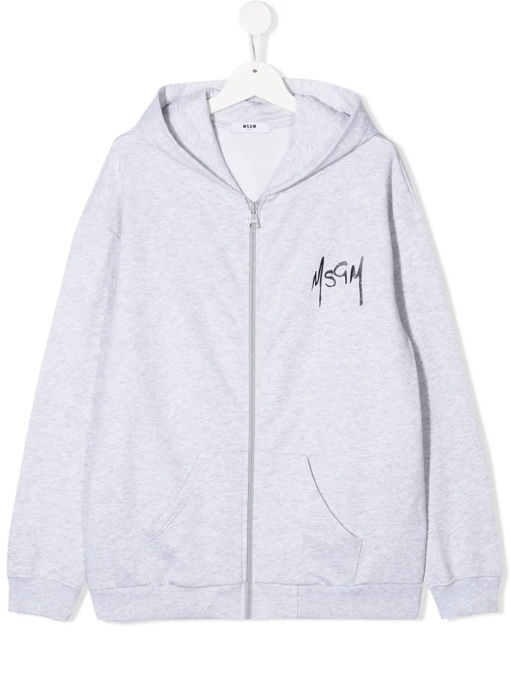 Msgm Kids' Logo-print Zipped Hoodie In Grey