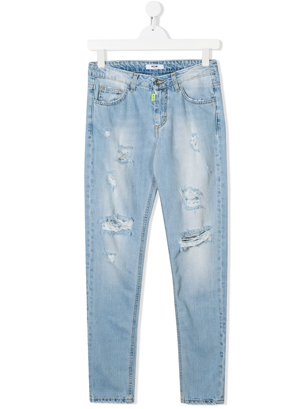 фото Msgm kids джинсы кроя слим с эффектом потертости