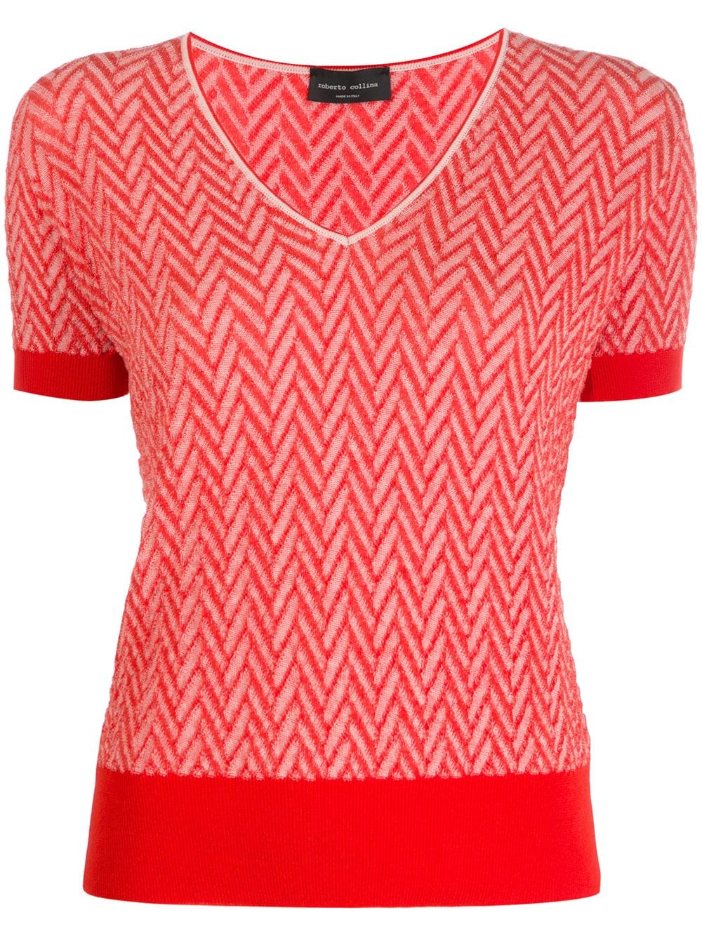 Roberto Collina Chevron Patterned Shortsleeved Knitted Top In Red