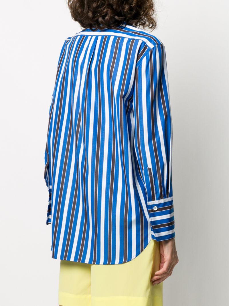 Shop Aspesi Striped Mandarin Collar Shirt In Blue