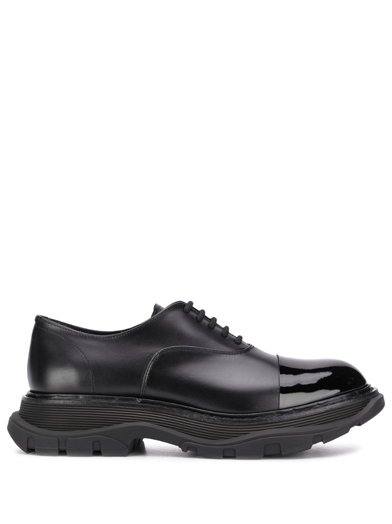 Alexander Mcqueen Cap-toe Smooth And Patent-leather Derby Shoes In 1000 ...