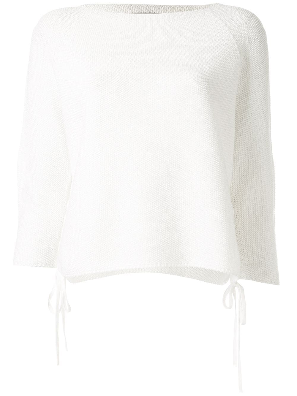 Tomorrowland Lace-up Textured-knit Top In White