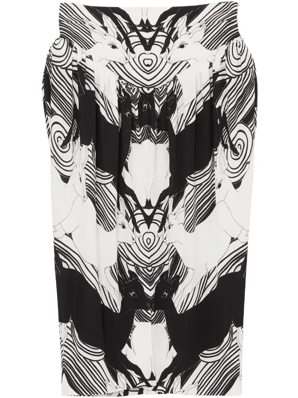 Burberry Abstract Deer Print Skirt in White