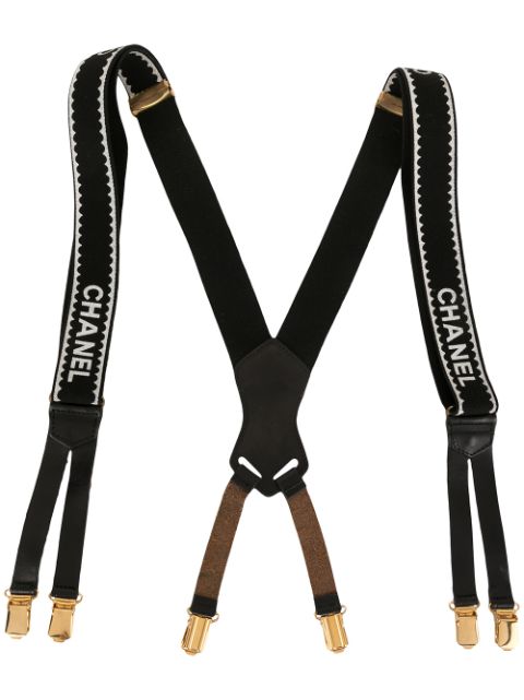 Shop black & pink Chanel Pre-Owned Chanel stretch suspenders with ...