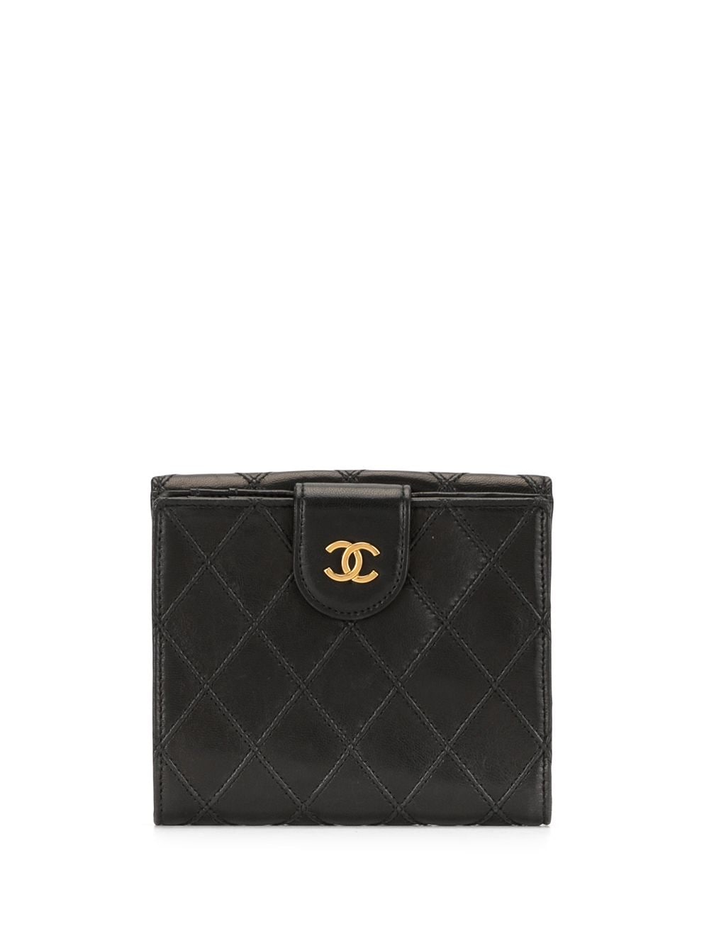 Pre-owned Chanel 1995's Cc Cosmos Line Quilted Bifold Wallet Purse In Black