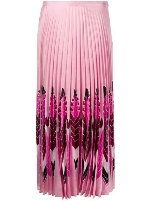 Valentino Garavani feather print pleated midi skirt