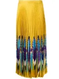 Valentino Garavani feather print pleated midi skirt - Yellow