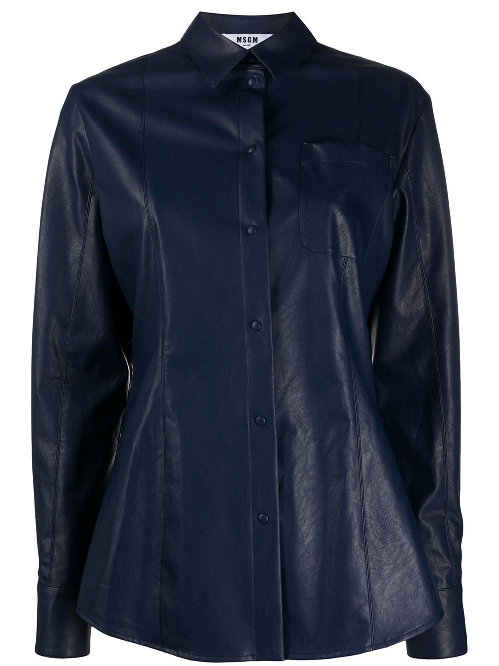 Msgm Long-sleeved Faux Leather Shirt In Blue