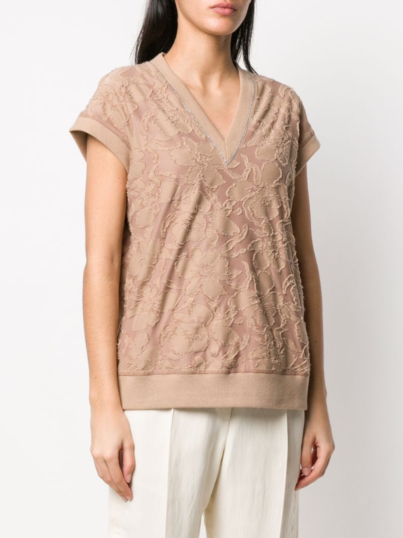 BRUNELLO CUCINELLI TEXTURED FLORAL TOP 