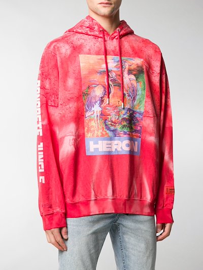 Heron Preston long sleeve heron print hoodie red | MODES