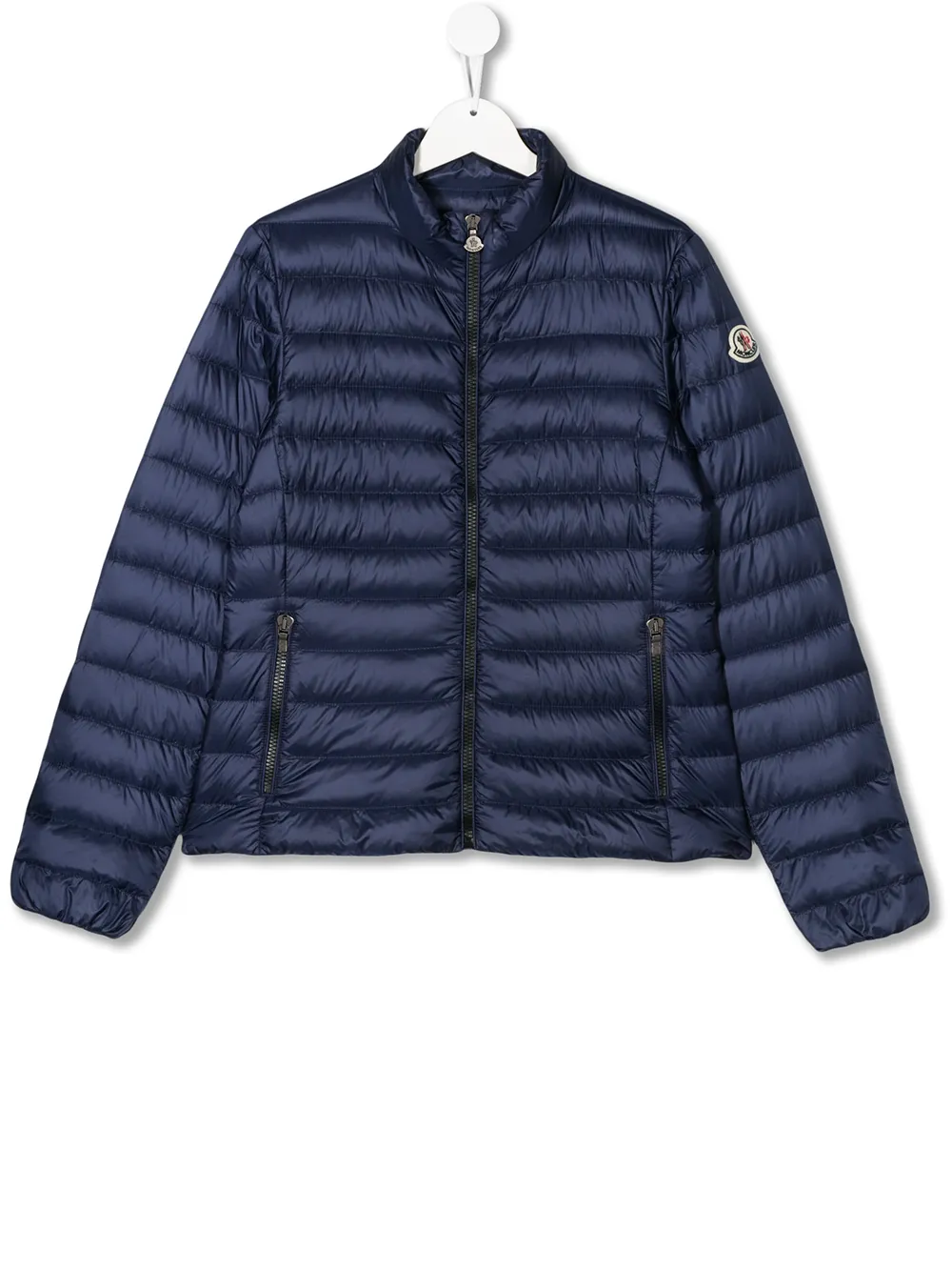 Click to view more detailed imagery on our partner's website Moncler Teen Logo Patch Padded Jacket In Blue