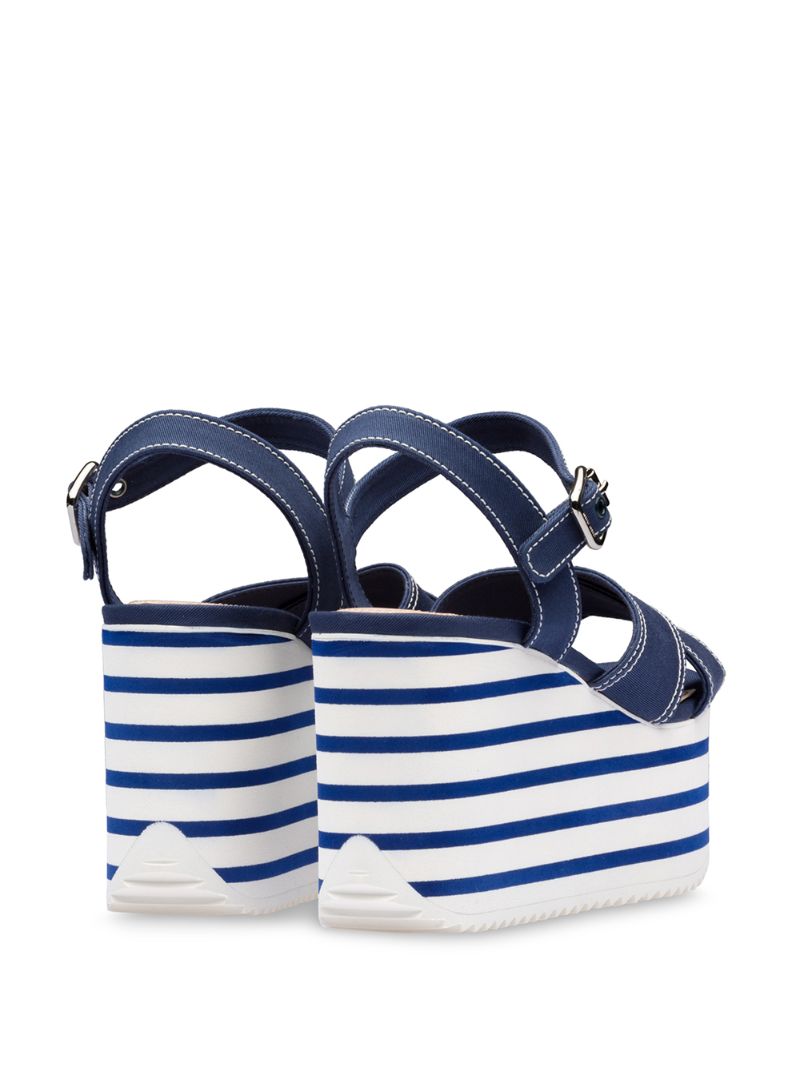 Shop Miu Miu Gabardine Striped Platform Sandals In Blue