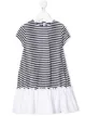 Image 1 of Il Gufo ruffle hem striped print dress