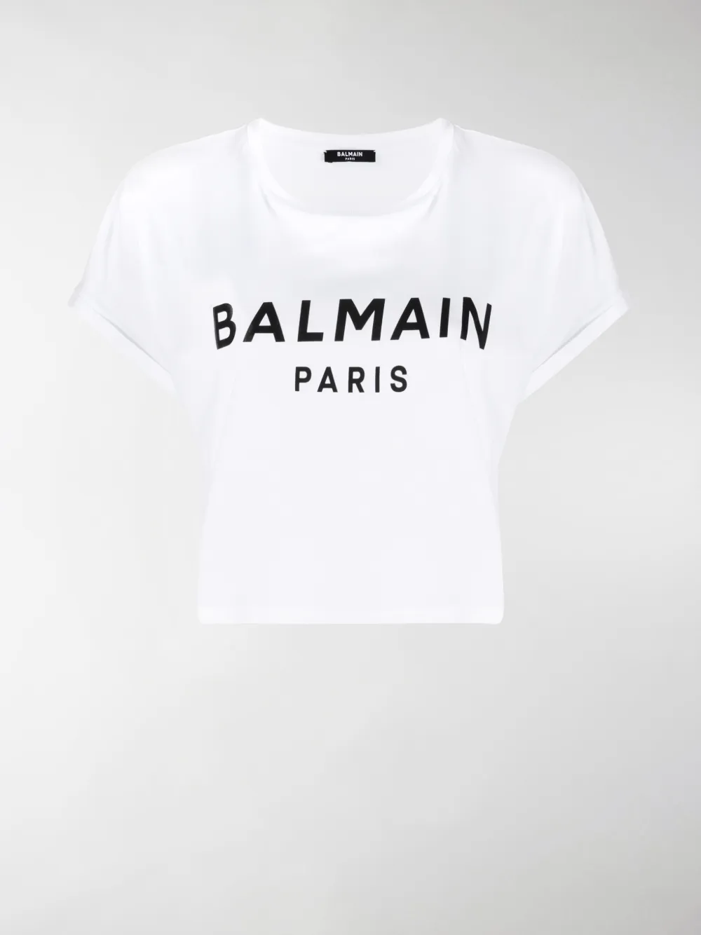 Balmain Logo Print Cotton Jersey Cropped T-shirt In White