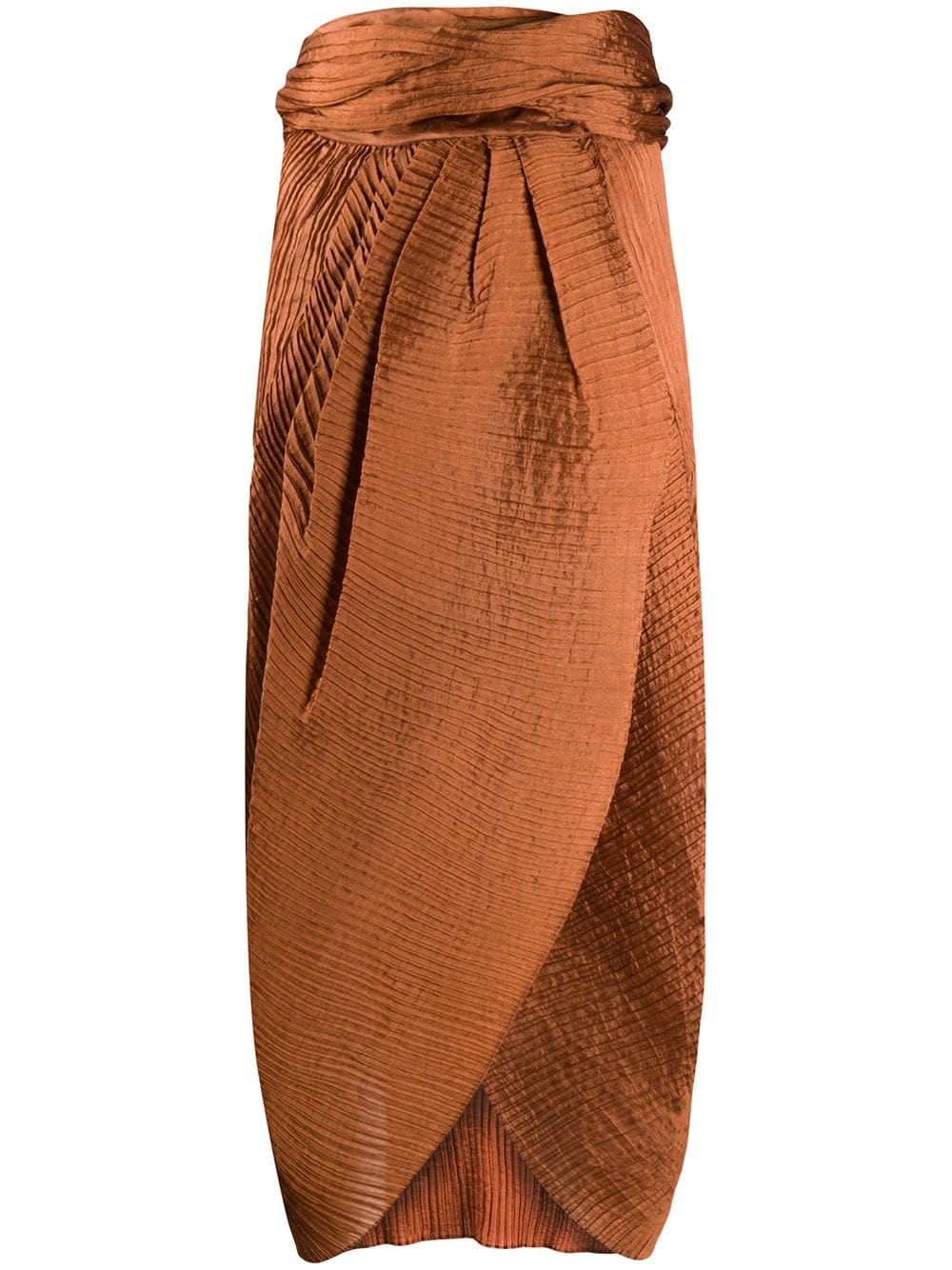 Pre-owned Romeo Gigli 1990s Pleated Draped Midi Skirt In Orange