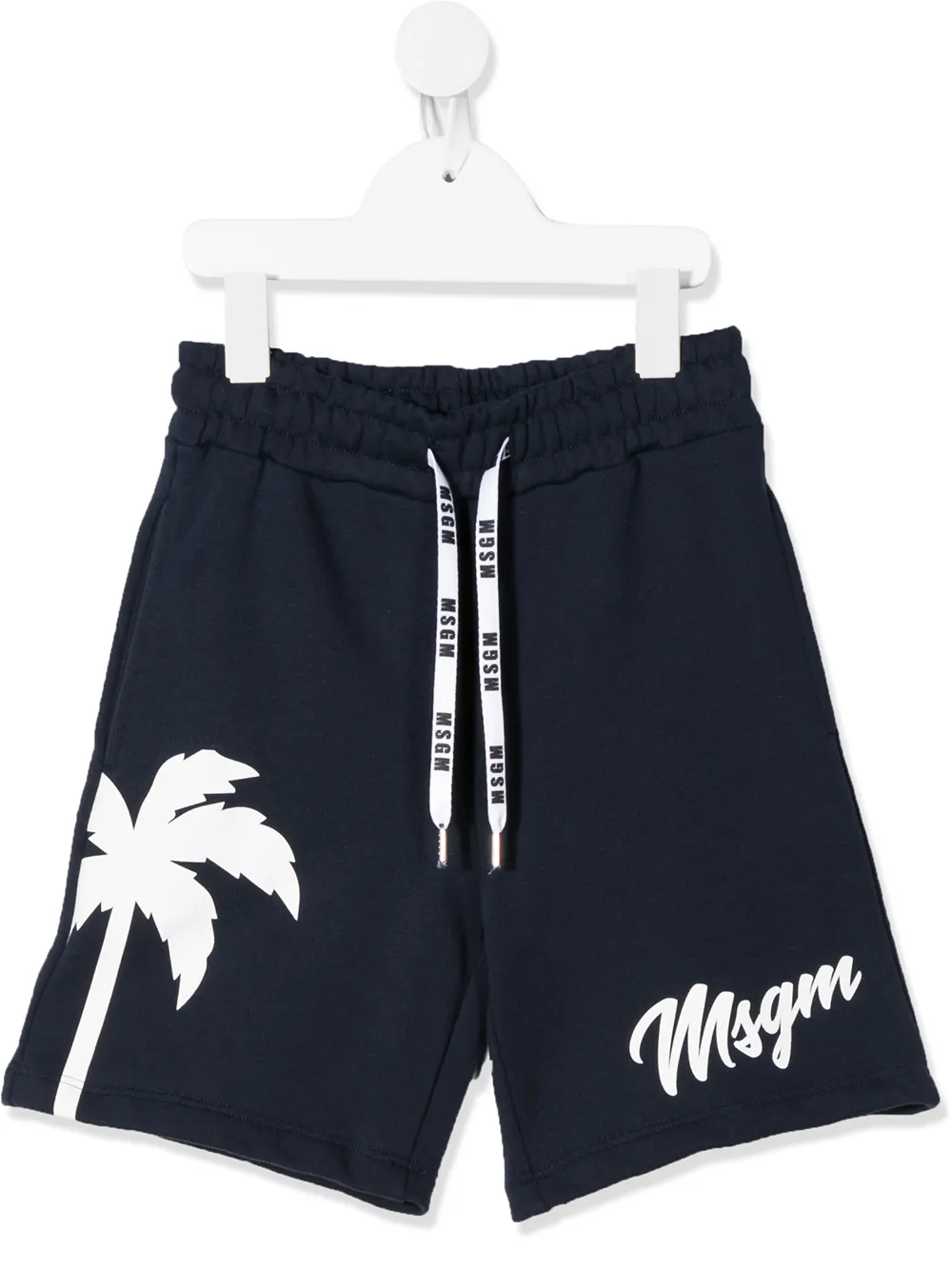 Msgm Kids' Palm Tree Print Track Shorts In Blue