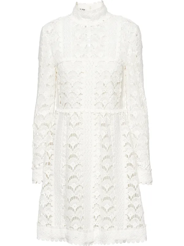 Shop White Miu Miu Raschel Lace Mini Dress With Express Delivery Giftofvision