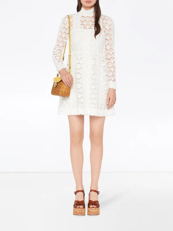 Shop White Miu Miu Raschel Lace Mini Dress With Express Delivery Giftofvision