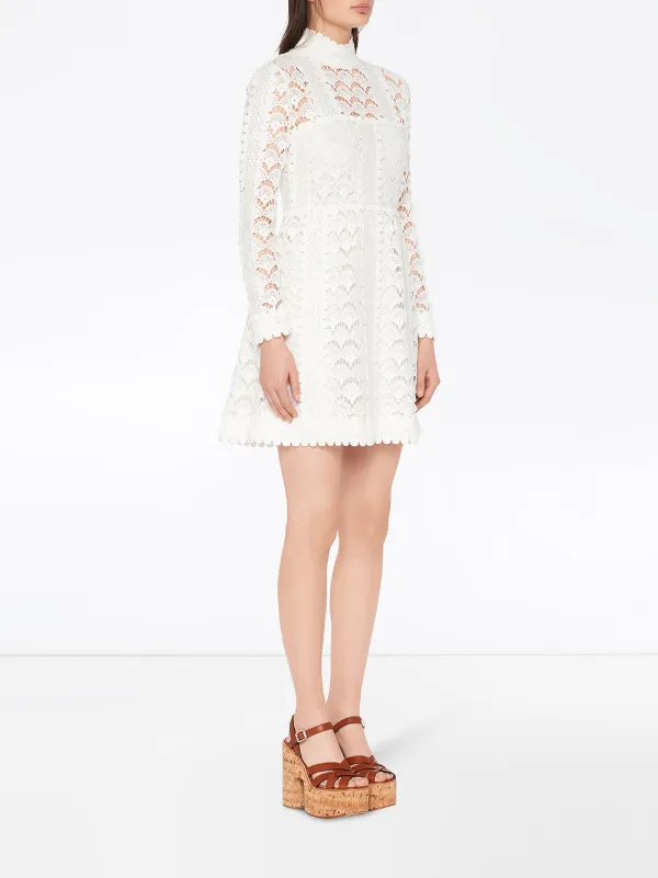 Shop White Miu Miu Raschel Lace Mini Dress With Express Delivery Giftofvision