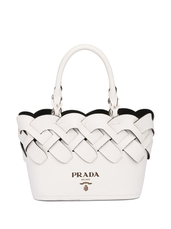 Shop white Prada woven detail tote bag 