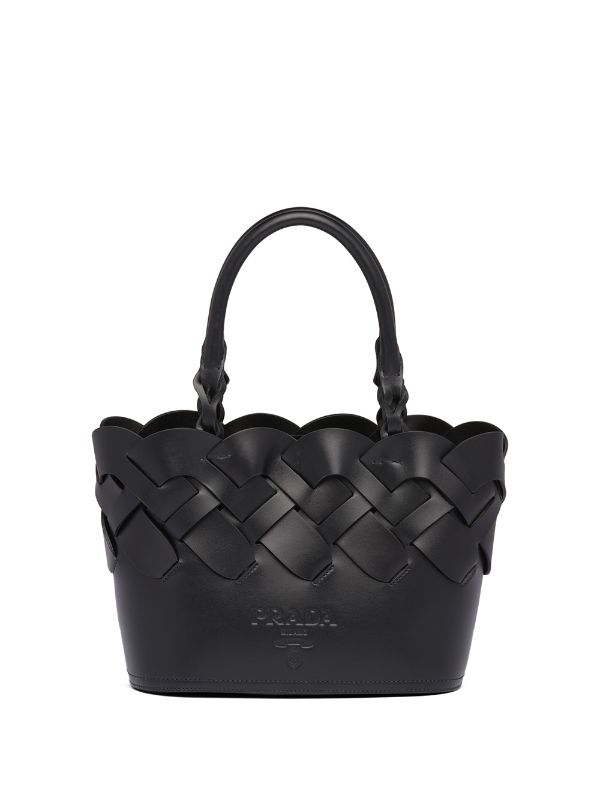 prada woven tote bag