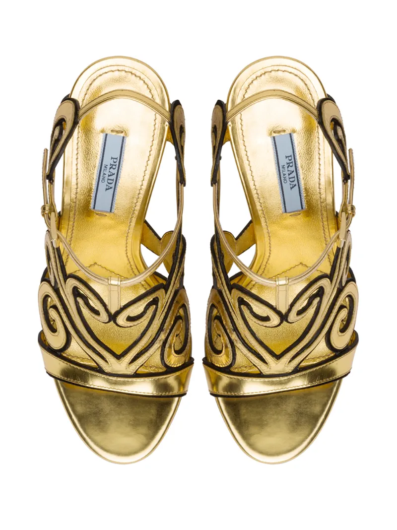 Prada Baroque-style Ankle Strap Sandals In Gold