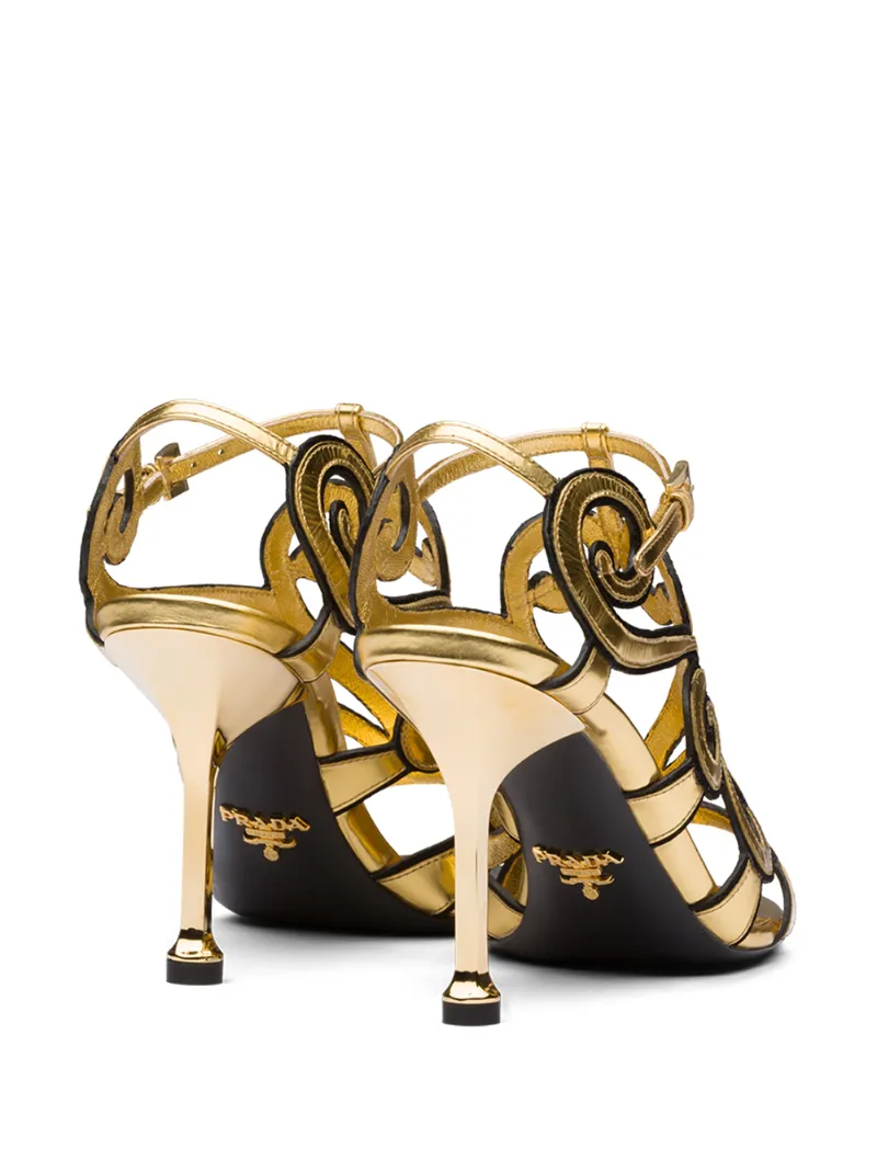 Prada Baroque-style Ankle Strap Sandals In Gold