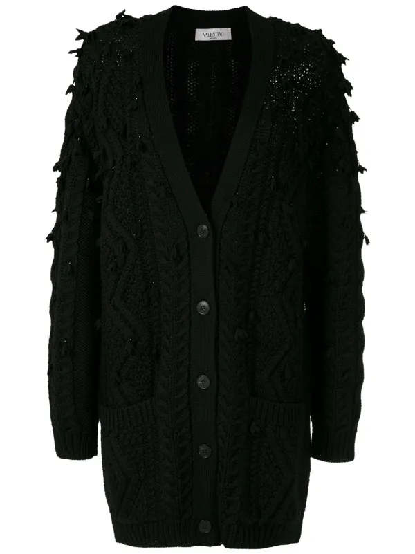 Valentino Garavani Oversized tassel-trim cable-knit Cardigan Black  FARFETCH IN
