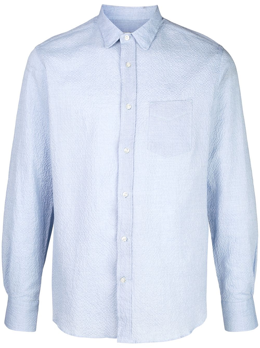 Officine Generale Textured Long-sleeved Shirt In Blue