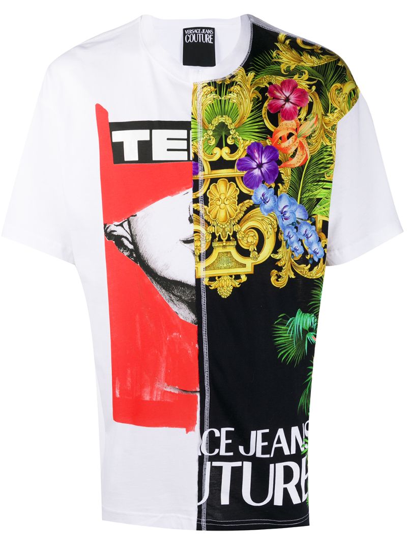 Versace Jeans Couture Crew Neck Contrast Panel T-shirt In White