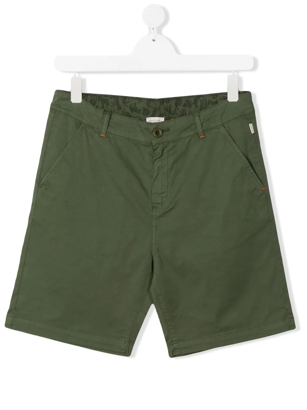 Paul Smith Junior Stretch Cotton Twill Shorts In Green