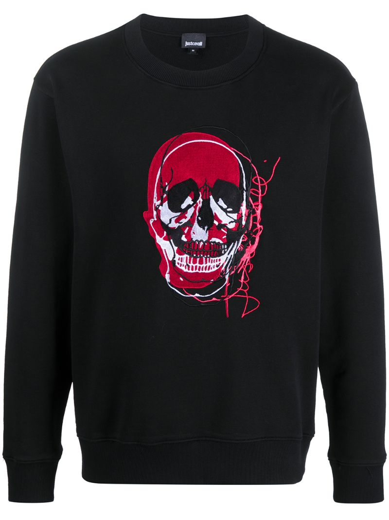 Just Cavalli Embroidered Skull Sweatshirt In Black