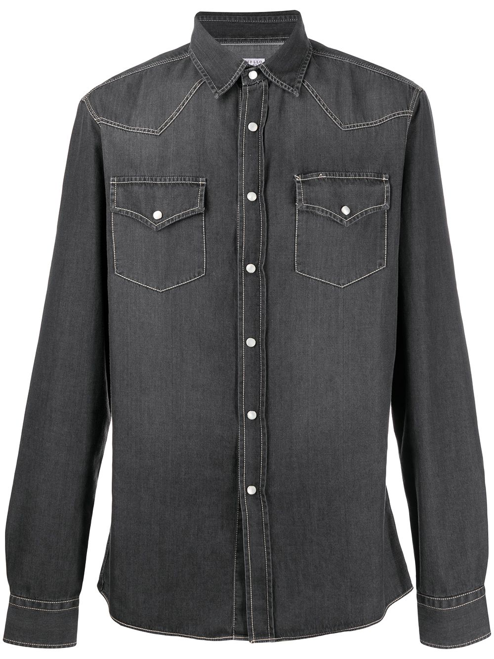 Brunello Cucinelli Contrast-stitching Denim Shirt In Grey