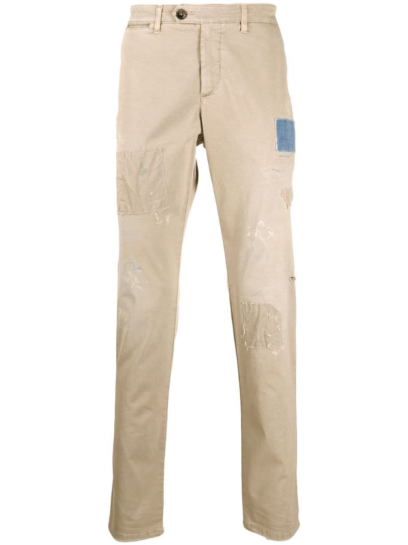 Eleventy Patchwork Trousers In Neutrals