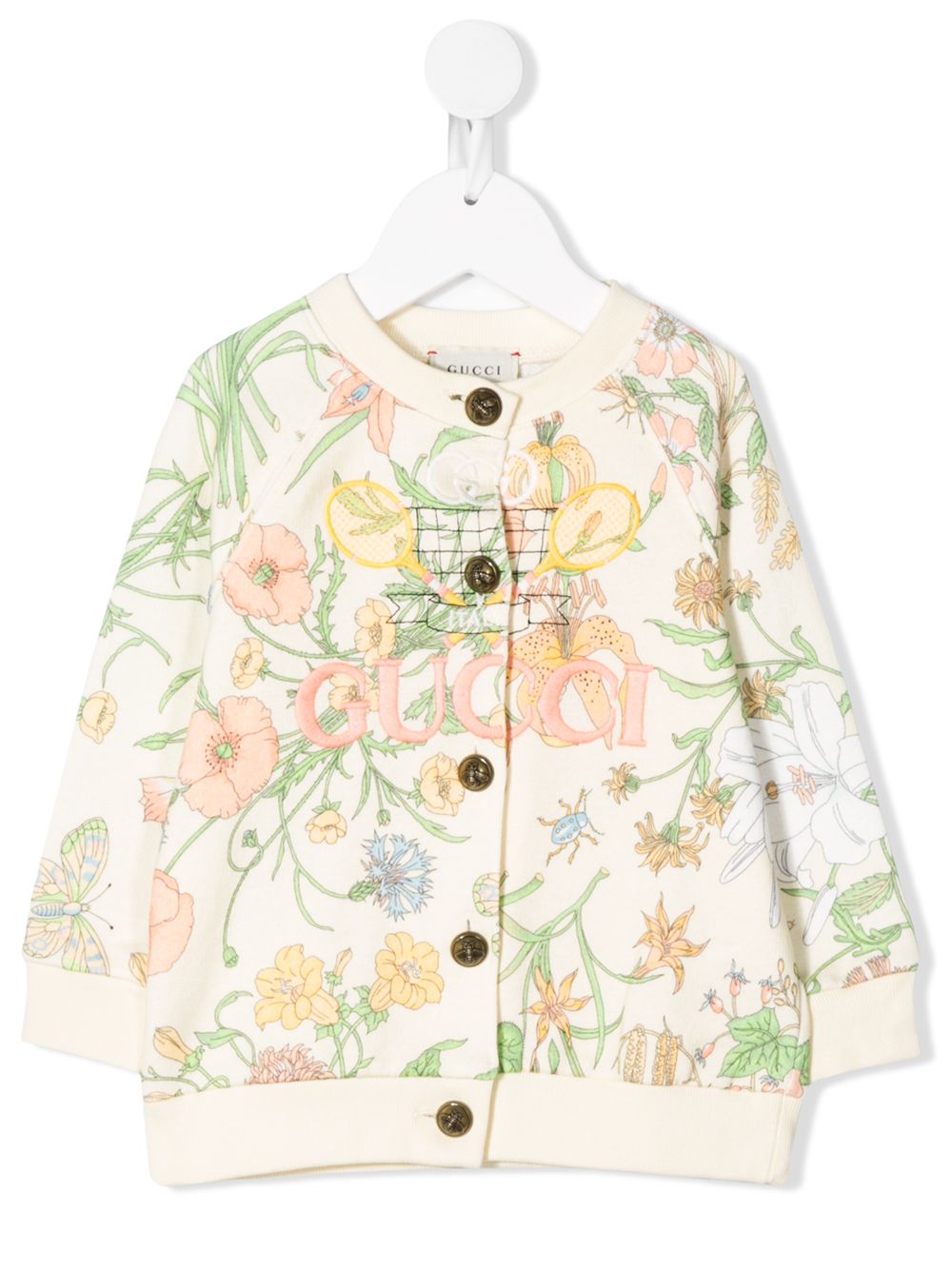 Gucci Babies' -tennis Flora-print Cardigan In Yellow