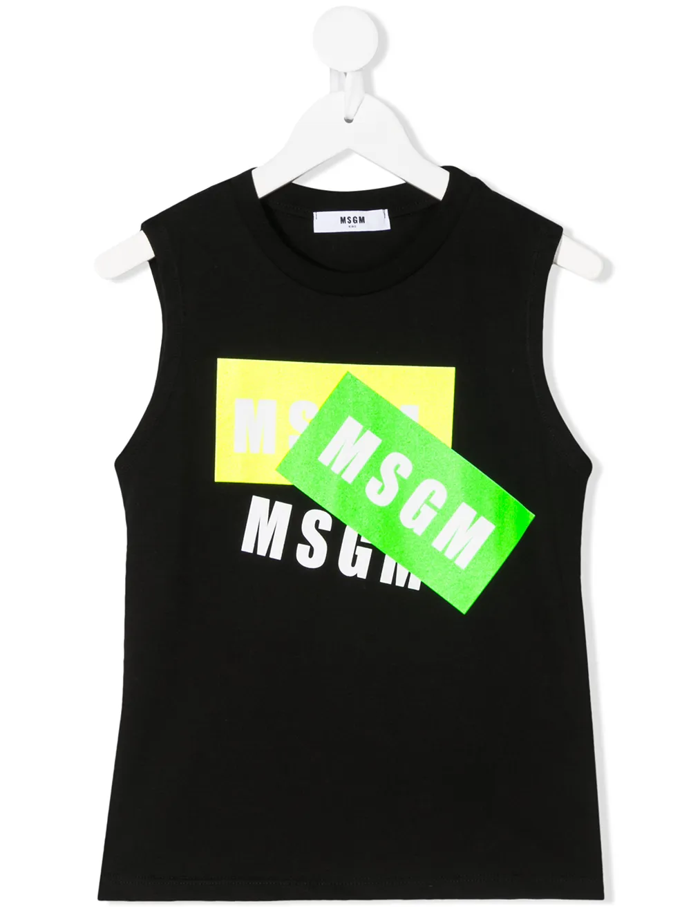 Msgm Kids' Sleeveless Tape Print Tank Top In Black