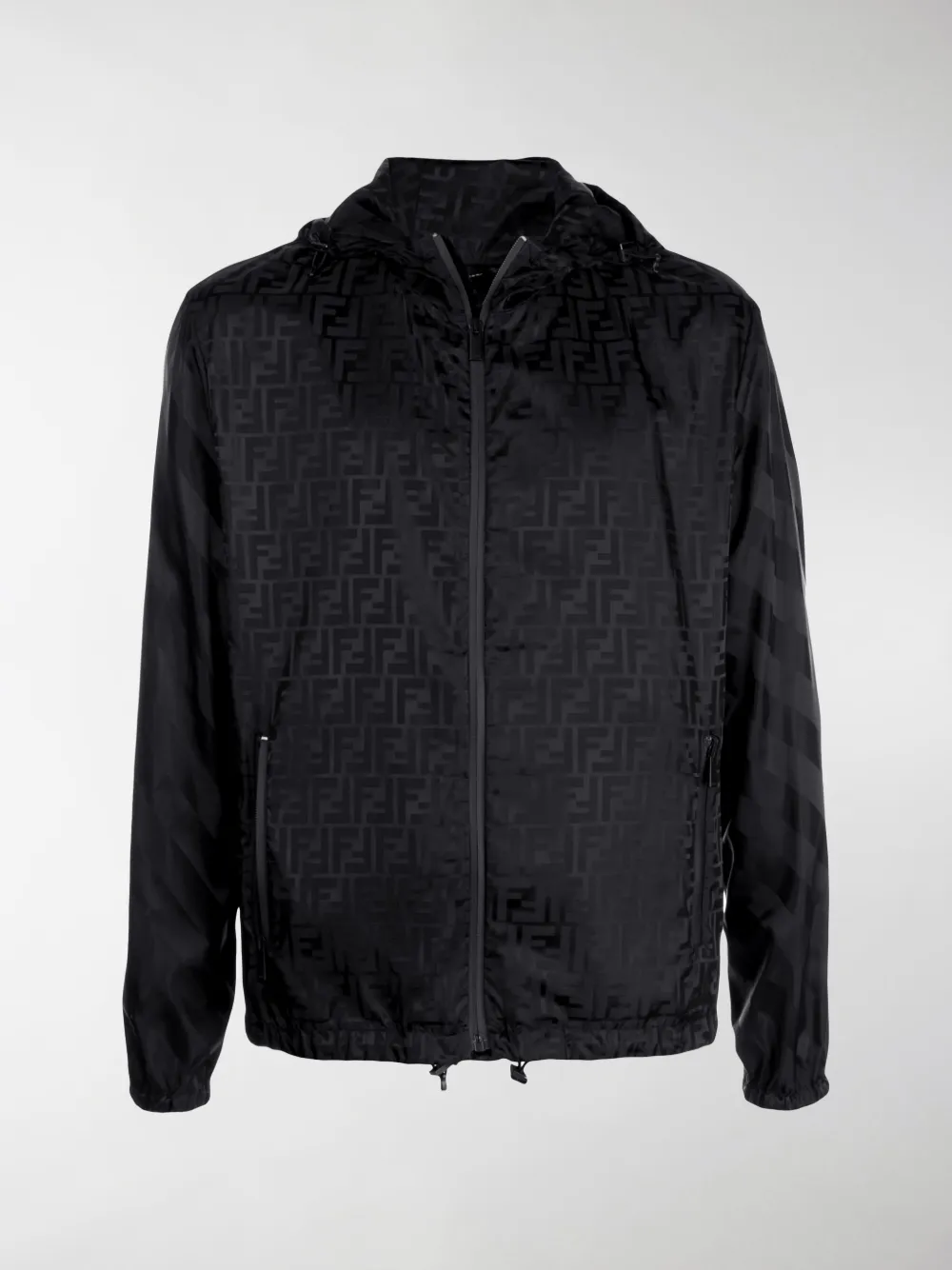 Fendi Ff-print Hooded Windbreaker Jacket In Black | ModeSens
