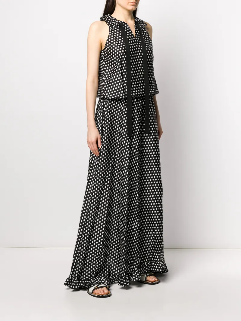 PLAN C PUSSY-BOW DOTTED MAXI DRESS