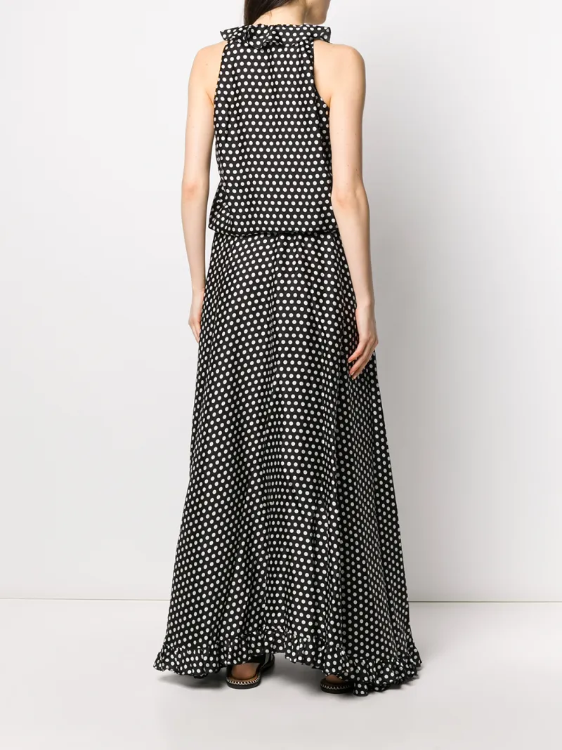 PLAN C PUSSY-BOW DOTTED MAXI DRESS
