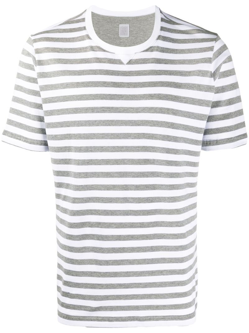 Shop Eleventy Stripe Print T-shirt In Grey