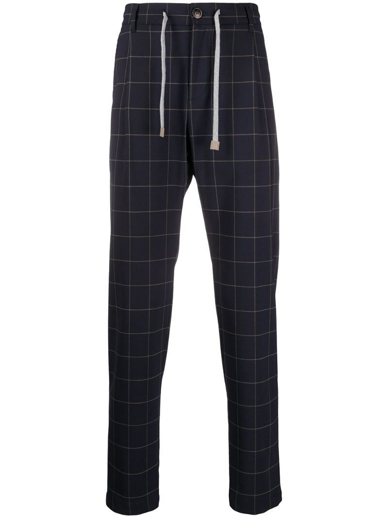 Eleventy Check Print Trousers In Blue