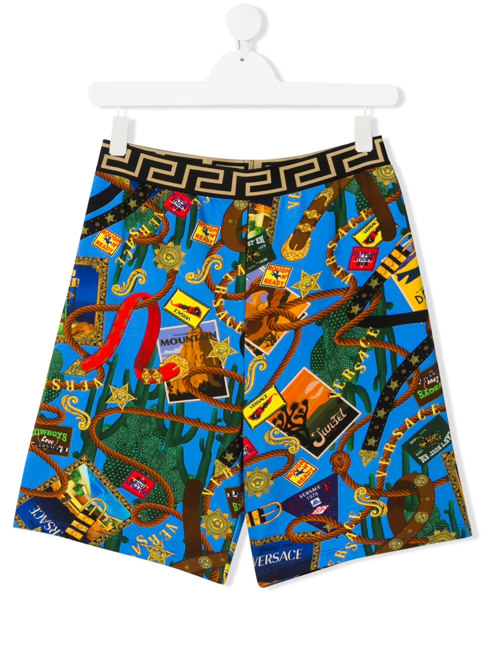 Young Versace Teen Stamp-print Swim Shorts In Blue