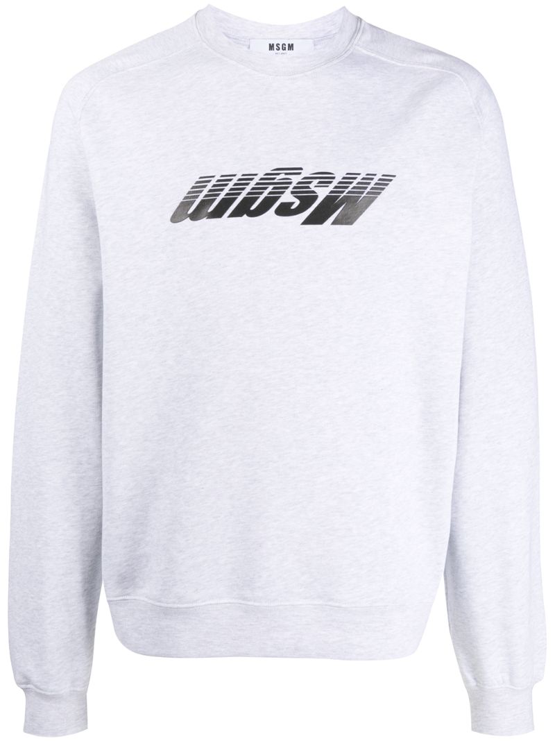 Msgm Upturned Logo-print Cotton Sweatshirt In Grey