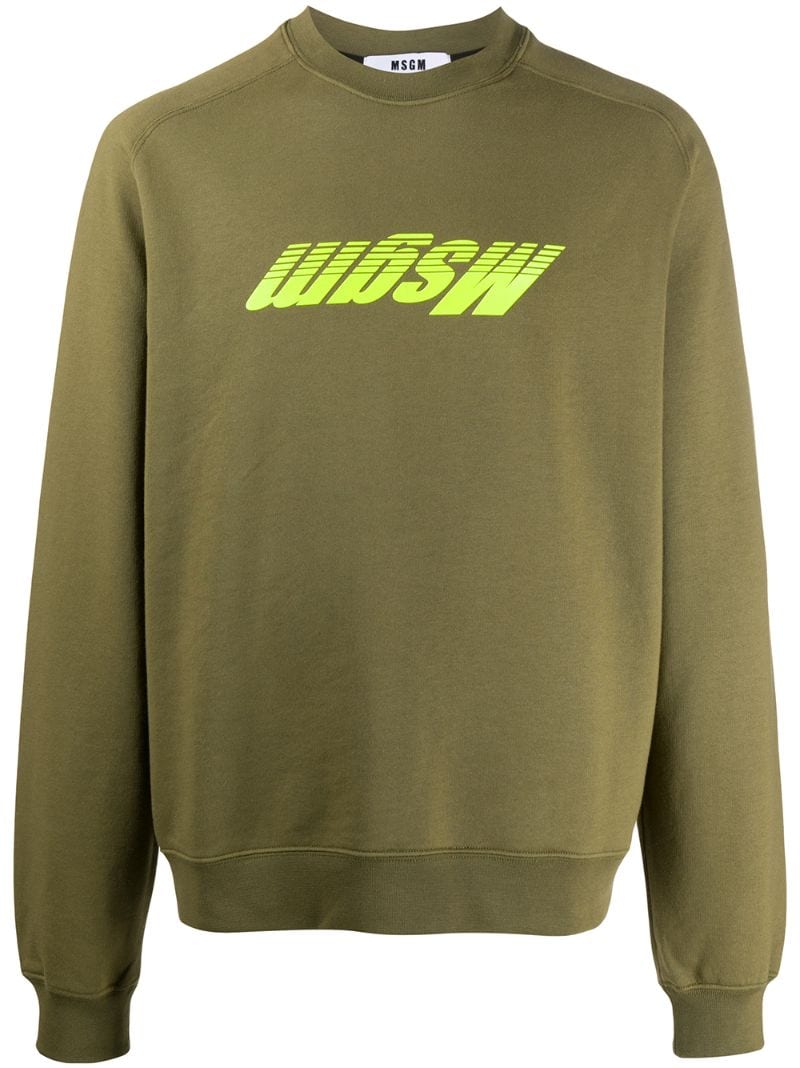 Msgm Upturned Logo-print Cotton Sweatshirt In Green