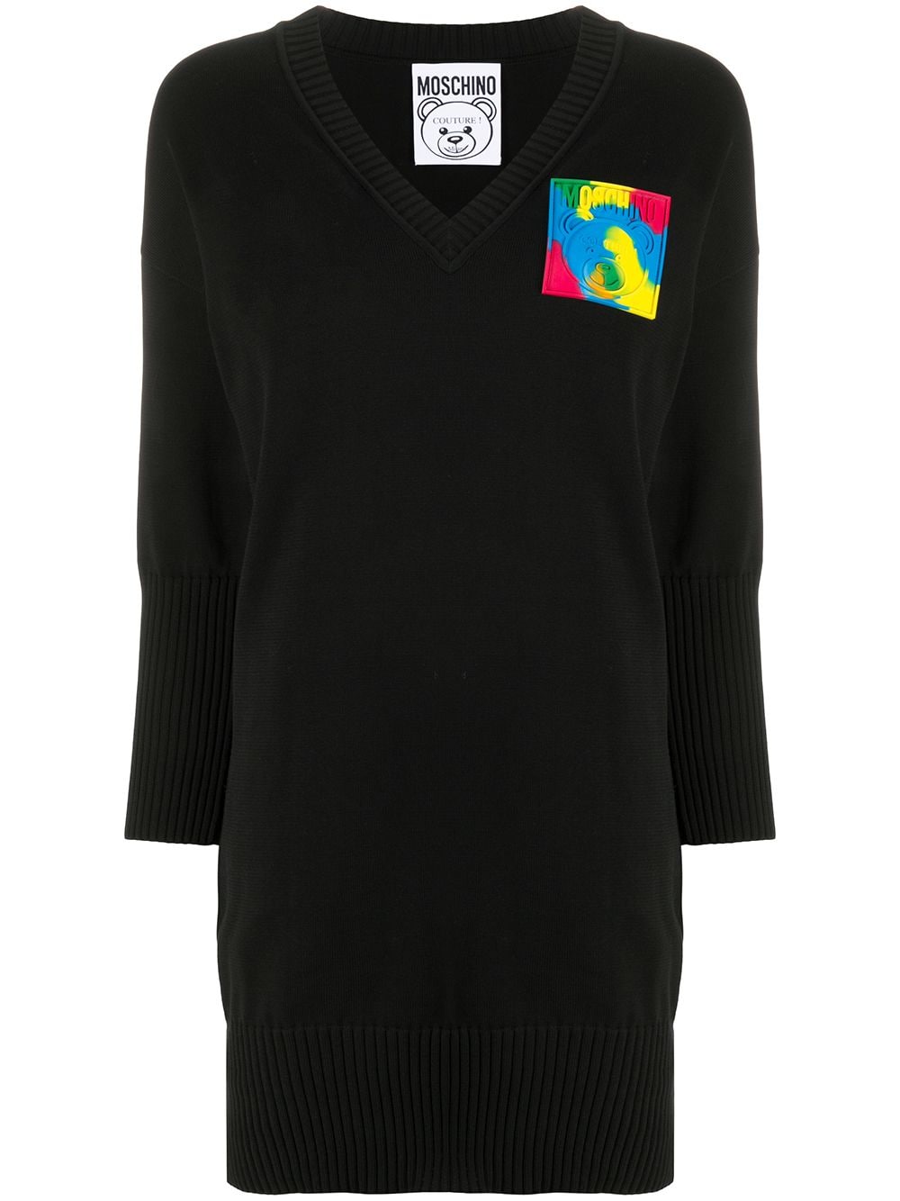 Moschino Logo-patch Fine-knit Jumper Dress In Black