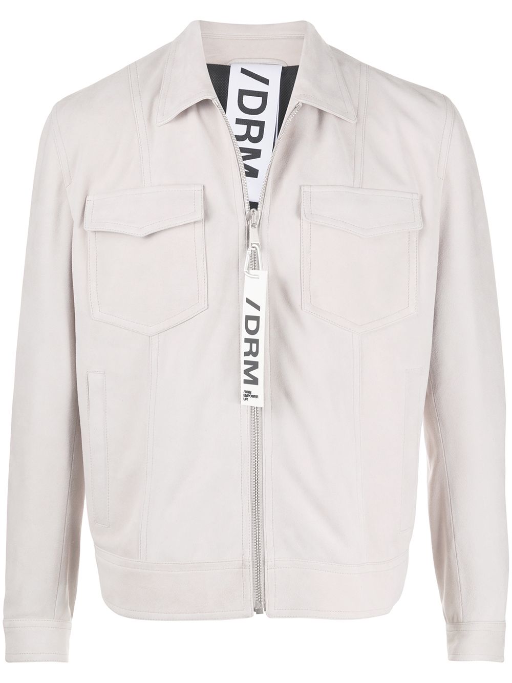 Drome Logo-tag Lambskin Shirt Jacket In Grey
