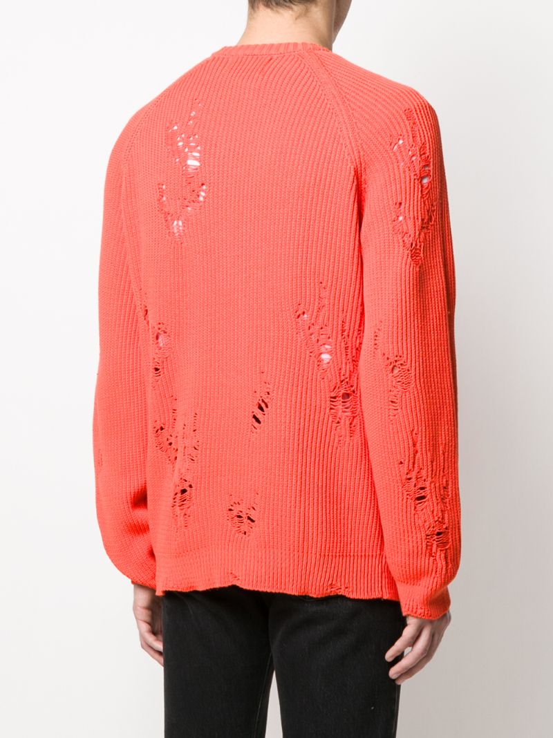 Shop Laneus Distressed Relaxed-fit Jumper In Orange