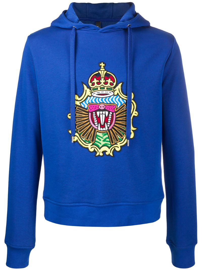 Shop Neil Barrett Embroidered Chest Patch Hoodie In Blue