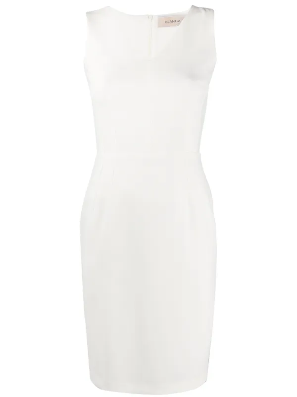white fitted midi dress